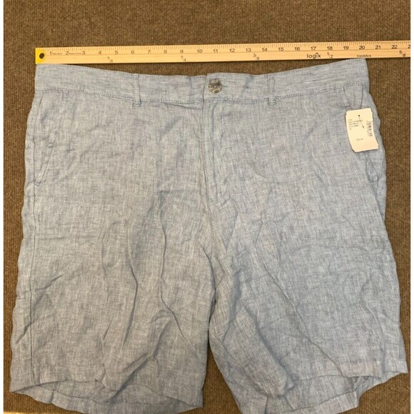 Saks Fifth Avenue Chino Shorts Mens 38 Flat Front Blue Linen Relaxed - Picture 3 of 9